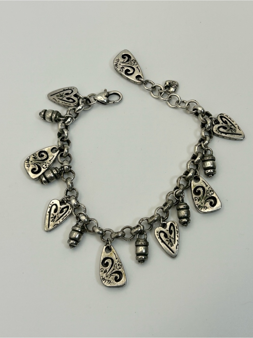 Brighton Brazilian Heart Charm Bracelet 8" Silver Plated Vintage Dangle Fair - Picture 2 of 10
